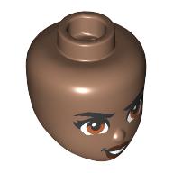 Деталь LEGO Minidoll Head, Black Eyebrows, Nougat Eyes, Dark Red Lips, Mean Stare, Средне-коричневый
