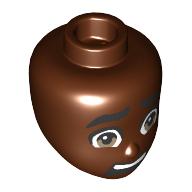 Деталь LEGO Minidoll Head, Thick Eyebrows, Light Bluish Grey Eyes, Scared Open Mouth, Красно-коричневый