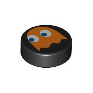Деталь LEGO Tile Round 1 x 1 with Orange Ghost print, Черный