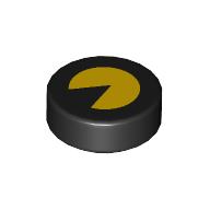 Деталь LEGO Tile Round 1 x 1 with Yellow PAC MAN print, Черный