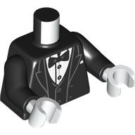 Деталь LEGO Torso, Tuxedo, Jacket, White Shirt, Black Bowtie print, Black Arms, White Hands, Черный