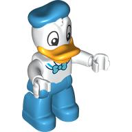 Деталь LEGO Duplo Figure with Medium Azure Hat, White Top with Medium Azure Tie - White Hips with Bright Light Orange Legs (Donald Duck), Белый