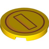 Деталь LEGO Tile Round 3 x 3 with Dark Red Circle, Rectangle print (Mario Coin), Желтый