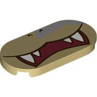 Деталь LEGO Tile Round 2 x 4 with Mouth, Fangs, Light Bluish Grey Spot print, Песочный