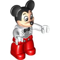 Деталь LEGO Duplo Figure Mickey Mouse with Red Legs, White Jacket with Silver Shirt, Black Bow Tie Print, Белый