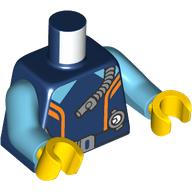 Деталь LEGO Torso, Wet Suit, Orange Stripes, Belt, Pressure Gauge, Breathing Hose print, Medium Azure Arms, Yellow Hands, Темно-синий