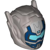 Деталь LEGO Helmet with Antennae and Medium Azure Visor, Dark Blue Markings print, Матовый серебристый
