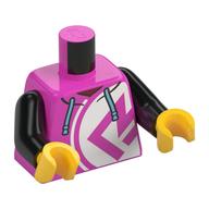 Деталь LEGO Torso, Hoody, Dark Pink Symbol On White Circle, Medium Azure Laces print, Black Arms, Yellow Hands, Темно-розовый