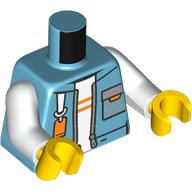 Деталь LEGO Torso, Jacket, White Shirt with Orange Stripes, Key Cord print print, White Arms, Yellow Hands, Средне-лазурный