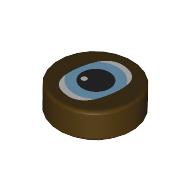 Деталь LEGO Tile Round 1 x 1 with White Eyes, Bright Light Blue Iris, Black Pupil print, Темно-коричневый