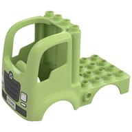 Деталь LEGO Duplo Car Body Truck 4 x 4 Flatbed with 4 Top Studs - Headlights and Light Bluish grey Fender, Grill Print, Желто-зеленый