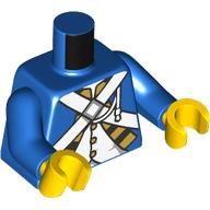 Деталь LEGO Torso Jacket, White Cross Straps Print (Bluecoat Soldier), Blue Arms, Yellow Hands - New Version, Голубой