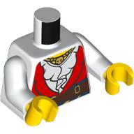 Деталь LEGO Torso Shirt with Ruffles, Under Red Vest, Dark Brown Belt print, White Arms, Yellow Hands, Белый