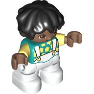 Деталь LEGO Duplo Figure Child with Short Wavy Hair Black, White Legs, Bright light Yellow Stars Print, Темно-бирюзовый
