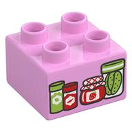 Деталь LEGO Duplo Brick 2 x 2 with Jars print, Ярко-розовый