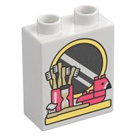 Деталь LEGO Duplo Brick 1 x 2 x 2 with Bathroom Mirror, Toothbrushes print, Белый
