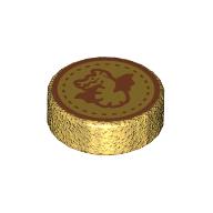Деталь LEGO Tile Round 1 x 1 with Gold Dragon print, Жемчужно-золотой