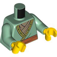 Деталь LEGO Torso Robe, Dark Tan Undershirt, Dark Orange Sash Belt Print, Sand Green Arms, Yellow Hands, Песочно-зеленый
