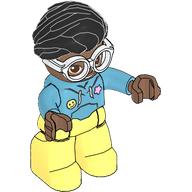 Деталь LEGO Duplo Figure with Hair Swept Right Black, Bright Light Yellow Legs, Hoodie Print and White Glasses, Средне-лазурный