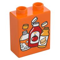 Деталь LEGO Duplo Brick 1 x 2 x 2 with Plastic Bottles print, Оранжевый