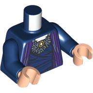 Деталь LEGO Torso, Dark Purple Robe, Sand Blue Collar, Gold Pendant print, Dark Blue Arms, Light Nougat Hands, Темно-синий