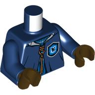 Деталь LEGO Torso, Robe, Hogwarts Crest, Nougat Laces, Blue Sweater print, Dark Blue Arms, Dark Brown Hands, Темно-синий