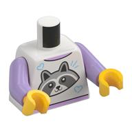 Деталь LEGO Torso, Shirt with Raccoon print, Lavender Arms, Yellow Hands, Белый