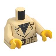 Деталь LEGO Torso, Coat, Tan Belt, Black Sweater print, Tan Arms, Yellow Hands, Песочный