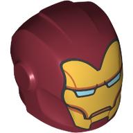 Деталь LEGO Helmet with Armor Plates and Ear Protectors with Gold Mask with Bright Light Blue Eye Slits Print (Iron Man), Темно-красный
