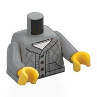 Деталь LEGO Torso Cardigan, Knitted with Buttons, White Undershirt Print, Light Bluish Gray Arms, Yellow Hands, Светлый сине-серый