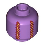 Деталь LEGO Minifig Head, Gold/Dark Red Scribbly Lines print (Purse), Средне-лавандовый