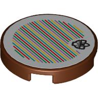 Деталь LEGO Tile Round 2 x 2 with Mole Miner and Barcode Print (Sticker), Красно-коричневый