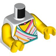 Деталь LEGO Torso, White Top, Medium Azure, Coral, Bright Light Orange Stripes, Black Necklaces print, Yellow Arms and Hands, Белый