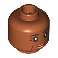 Деталь LEGO Minifig Head Black Eyebrows, Crows Feet, Nougat Lips, Closed Mouth, Open Mouth, Speaking, Темно-оранжевый