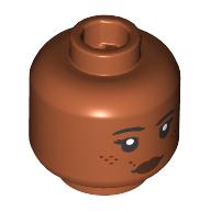 Деталь LEGO Minifig Head Black Eyebrows, Freckles, Dar Red Lips, Smile, Open Mouth/Closed Mouth, Темно-оранжевый