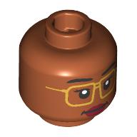 Деталь LEGO Minifig Head Black Eyebrows, Gold Glasses, Dark Red Lips, Wink/Neutral, Темно-оранжевый