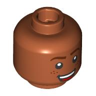 Деталь LEGO Minifig Head Reddish Brown Eyebrows, Smirk/Open Mouth Smile, Темно-оранжевый