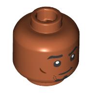 Деталь LEGO Minifig Head Black Eyebrows, Goatee, Raised Eyebrow, Smirk/Confused, Темно-оранжевый