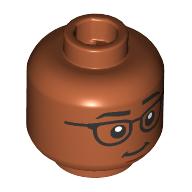 Деталь LEGO Minifig Head Black Eyebrows, Glasses, Open Mouth Smile/Raised Eyebrow, Темно-оранжевый
