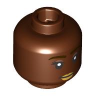 Деталь LEGO Minifig Head Black Eyebrows, Nougat Eyeshadow, Tan Lips, Smile, Open Mouth/Closed Mouth, Красно-коричневый
