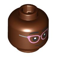 Деталь LEGO Minifig Head Black Eyebrows, Smile/Bright Pink Glasses, Красно-коричневый