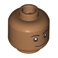 Деталь LEGO Minifig Head Gnome Fighter, Beauty Marks, Black Eyebrows, Nougat Lips, Smile/ Wink, Средне-темный телесный