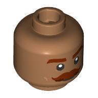 Деталь LEGO Minifig Head, Thich Dark Red Eyebrows, Mustache, Средне-темный телесный