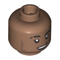 Деталь LEGO Minifig Head Black Eyebrow with Cut, Stubbled Beard, Smile, Open Mouth/Closed Mouth, Средне-коричневый
