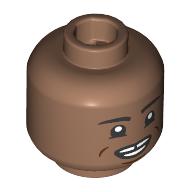 Деталь LEGO Minifig Head Black Eyebrows, Smirk/Smile, Teeth with Gap, Средне-коричневый