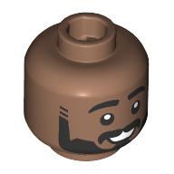 Деталь LEGO Minifig Head Thick Black Eyebrows, Beard, Smile, Straight/Raised Eyebrows, Средне-коричневый