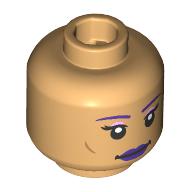 Деталь LEGO Minifig Head Dark Purple Eyebrows, Lips, White Eyeshadow, Neutral/Open Mouth Smile, Gap Between Teeth, Теплый песочный