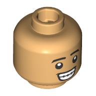 Деталь LEGO Minifig Head Black Eyebrows, Big Grin, Braces/Lopsided Smirk, Теплый песочный