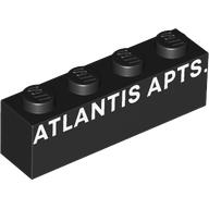 Деталь LEGO Brick 1 x 4 with 'ATLANTIS APTS' print, Черный
