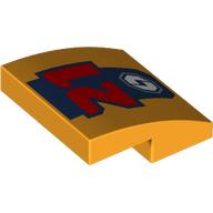 Деталь LEGO Slope Curved 2 x 2 x 2/3 with Red '21', Dark Blue Stripe, White Octagon with Lightning Bolt print, Ярко-светло-оранжевый